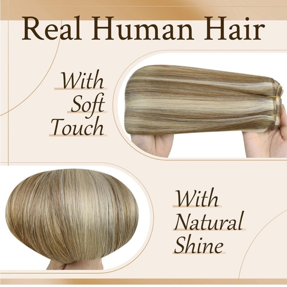 22 inch human hair extensions 7pcs 120g light brown with blonde highlights - Picture 4 of 14